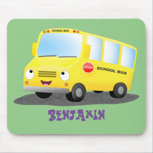 Cute happy yellow school bus cartoon muismat