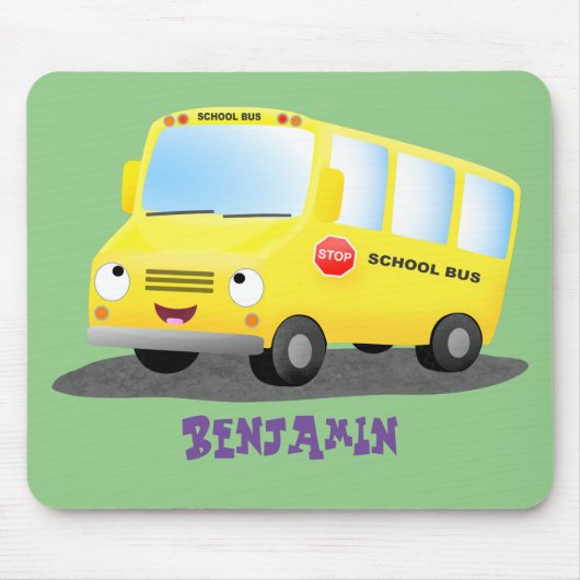 Cute happy yellow school bus cartoon muismat (Voorkant)