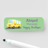 Cute happy yellow school bus cartoon naamplaatje (In situ)