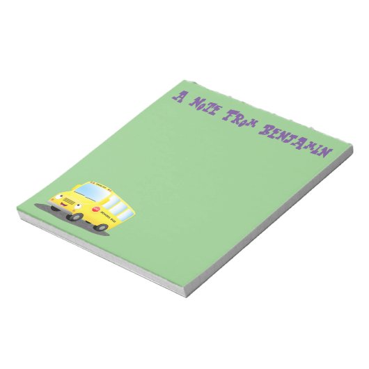 Cute happy yellow school bus cartoon notitieblok (Linkerzijde)