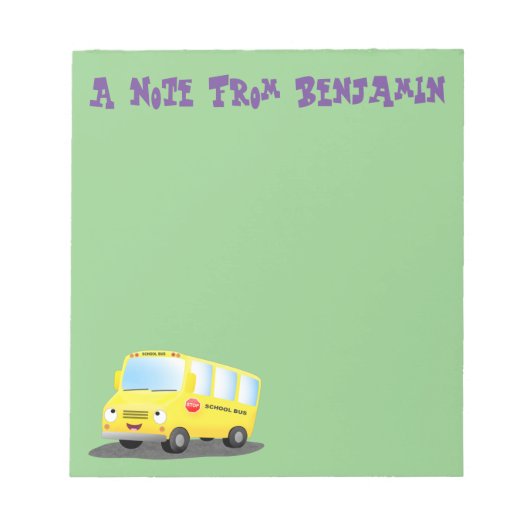 Cute happy yellow school bus cartoon notitieblok (Voorkant)