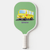 Cute happy yellow school bus cartoon pickleball paddle (Achterkant)