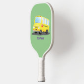 Cute happy yellow school bus cartoon pickleball paddle (Links)