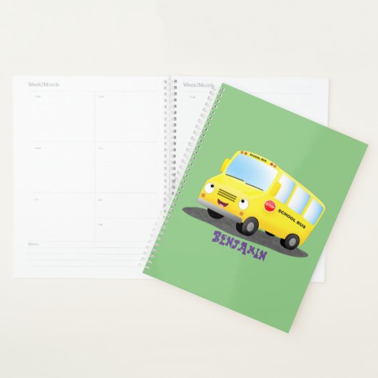 Cute happy yellow school bus cartoon planner (Display)