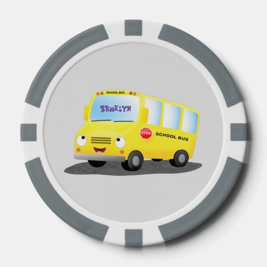 Cute happy yellow school bus cartoon poker chips (Voorkant)