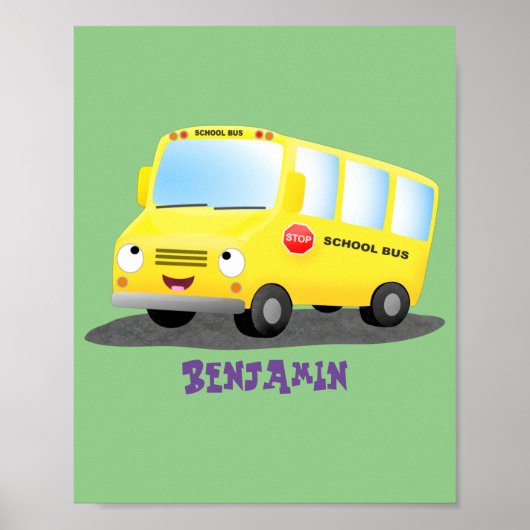 Cute happy yellow school bus cartoon poster (Voorkant)