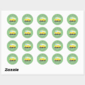 Cute happy yellow school bus cartoon ronde sticker (Vel)