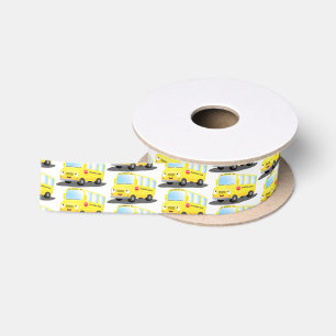 Cute happy yellow school bus cartoon satijnen lint