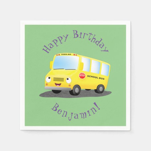 Cute happy yellow school bus cartoon servet (Voorkant)