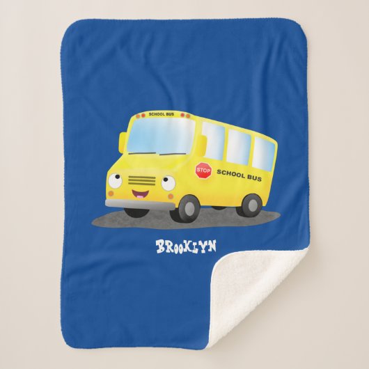 Cute happy yellow school bus cartoon sherpa deken (Voorkant)