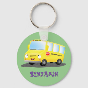 Cute happy yellow school bus cartoon sleutelhanger