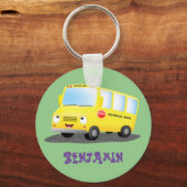 Cute happy yellow school bus cartoon sleutelhanger (Voorkant)