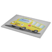 Cute happy yellow school bus cartoon snijplank (Hoek)