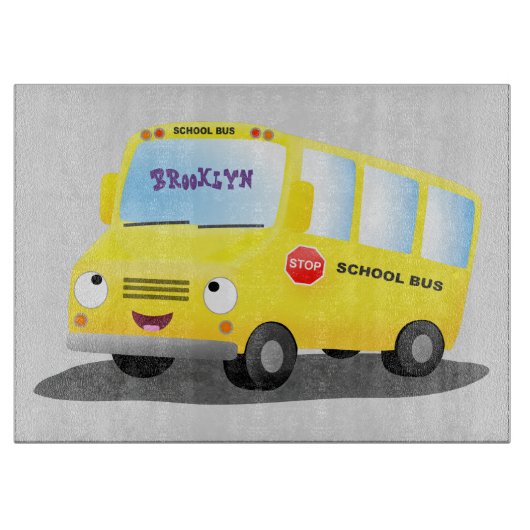 Cute happy yellow school bus cartoon snijplank (Voorkant)