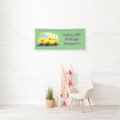 Cute happy yellow school bus cartoon spandoek (Insitu)