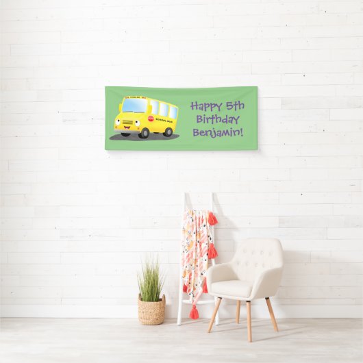 Cute happy yellow school bus cartoon spandoek (Insitu)