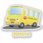 Cute happy yellow school bus cartoon sticker (Voorkant)