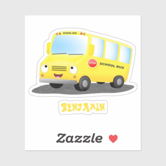Cute happy yellow school bus cartoon sticker (Vel)
