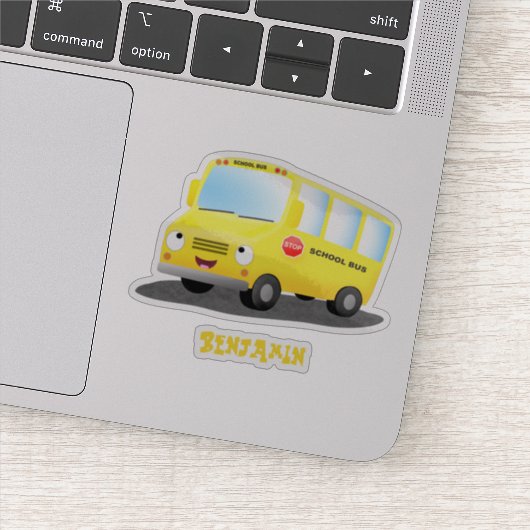 Cute happy yellow school bus cartoon sticker (Detail)