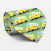 Cute happy yellow school bus cartoon stropdas (Opgerold)