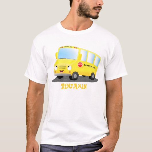Cute happy yellow school bus cartoon t-shirt (Voorkant)