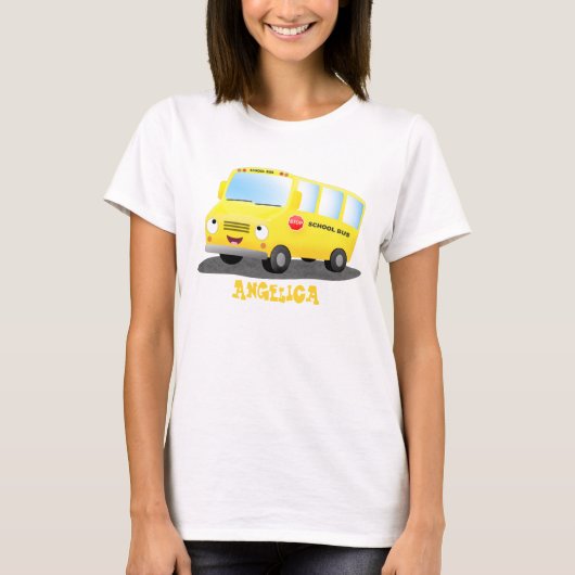 Cute happy yellow school bus cartoon t-shirt (Voorkant)