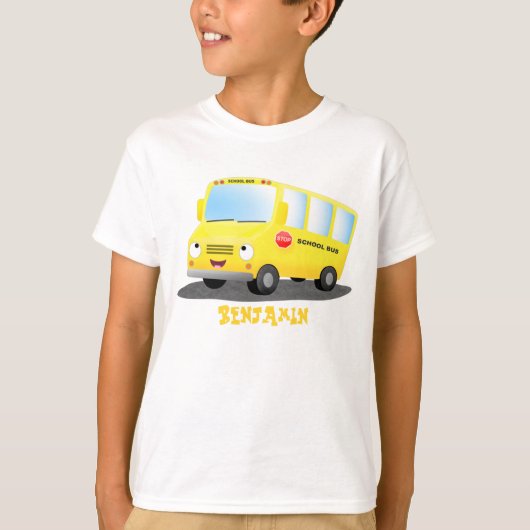 Cute happy yellow school bus cartoon t-shirt (Voorkant)
