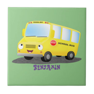 Cute happy yellow school bus cartoon tegeltje