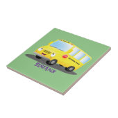 Cute happy yellow school bus cartoon tegeltje (Zijkant)