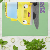 Cute happy yellow school bus cartoon theedoek (Gevouwen)