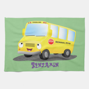 Cute happy yellow school bus cartoon theedoek