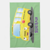 Cute happy yellow school bus cartoon theedoek (Verticaal)