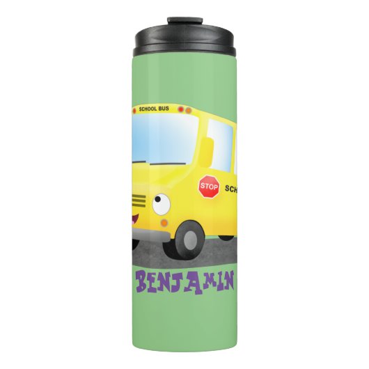 Cute happy yellow school bus cartoon thermosbeker (Voorkant)
