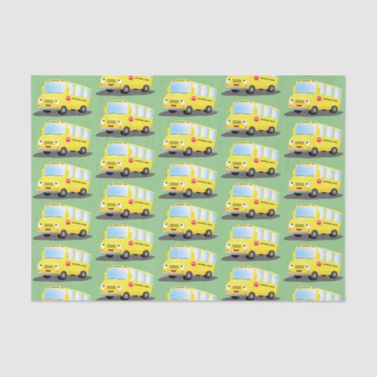 Cute happy yellow school bus cartoon tissuepapier (Voorkant)
