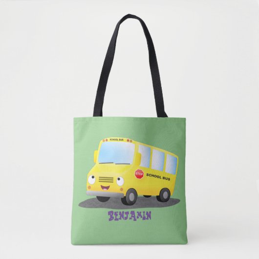 Cute happy yellow school bus cartoon tote bag (Voorkant)