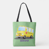Cute happy yellow school bus cartoon tote bag (Achterkant)