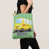 Cute happy yellow school bus cartoon tote bag (Dichtbij)