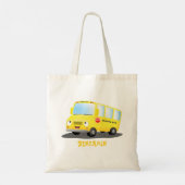 Cute happy yellow school bus cartoon tote bag (Achterkant)