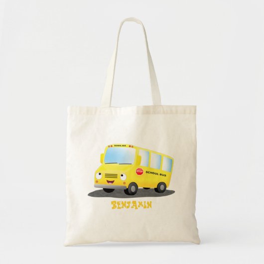 Cute happy yellow school bus cartoon tote bag (Voorkant)