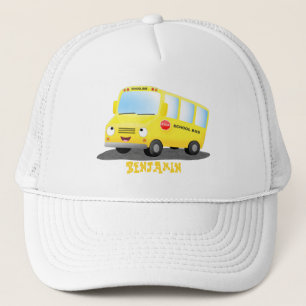 Cute happy yellow school bus cartoon trucker pet