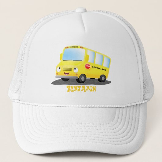 Cute happy yellow school bus cartoon trucker pet (Voorkant)