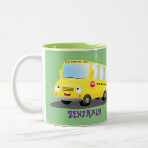Cute happy yellow school bus cartoon tweekleurige koffiemok