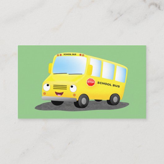 Cute happy yellow school bus cartoon visitekaartje (Achterkant)
