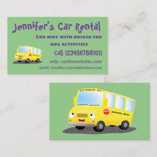 Cute happy yellow school bus cartoon visitekaartje (Voorkant / Achterkant)