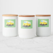 Cute happy yellow school bus cartoon voedselcontainer etiket (Flessen)