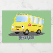 Cute happy yellow school bus cartoon voedselcontainer etiket (Enkel label)