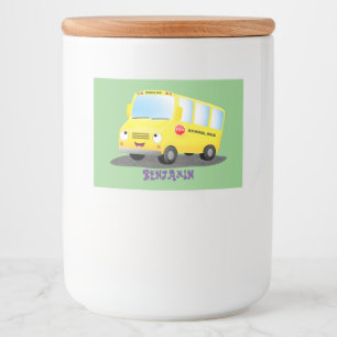 Cute happy yellow school bus cartoon voedselcontainer etiket