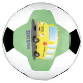 Cute happy yellow school bus cartoon voetbal (Gedraaid)