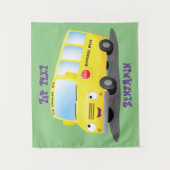Cute happy yellow school bus cartoon wandkleed (Voorkant)