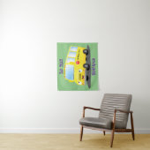 Cute happy yellow school bus cartoon wandkleed (In situ)
